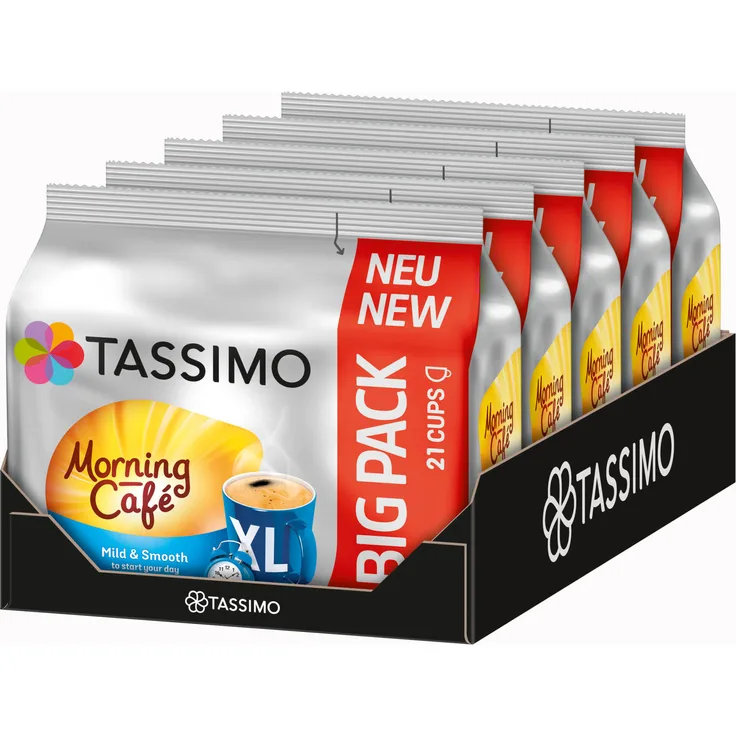 Tassimo Morning Café Mild XL, 5er Pack, Frühstücks Kaffee, Morgen Kaffeekapsel, Gemahlener Röstkaffee, 105 T-Discs