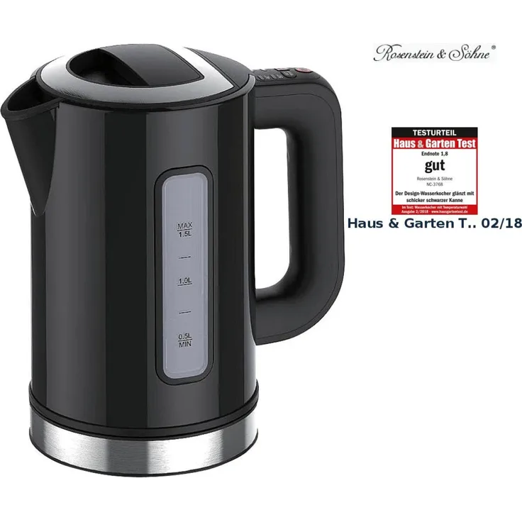 Rosenstein & Söhne WSK 250.des Wasserkocher Thermostat, 2500W, 1,5L, Temperaturwahl, schwarz