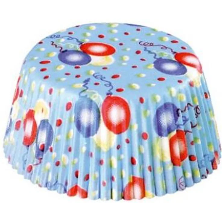 Backförmchen für Muffins hellblau mit Luftballons H 25mm D 50mm 60er Beutel Perg
