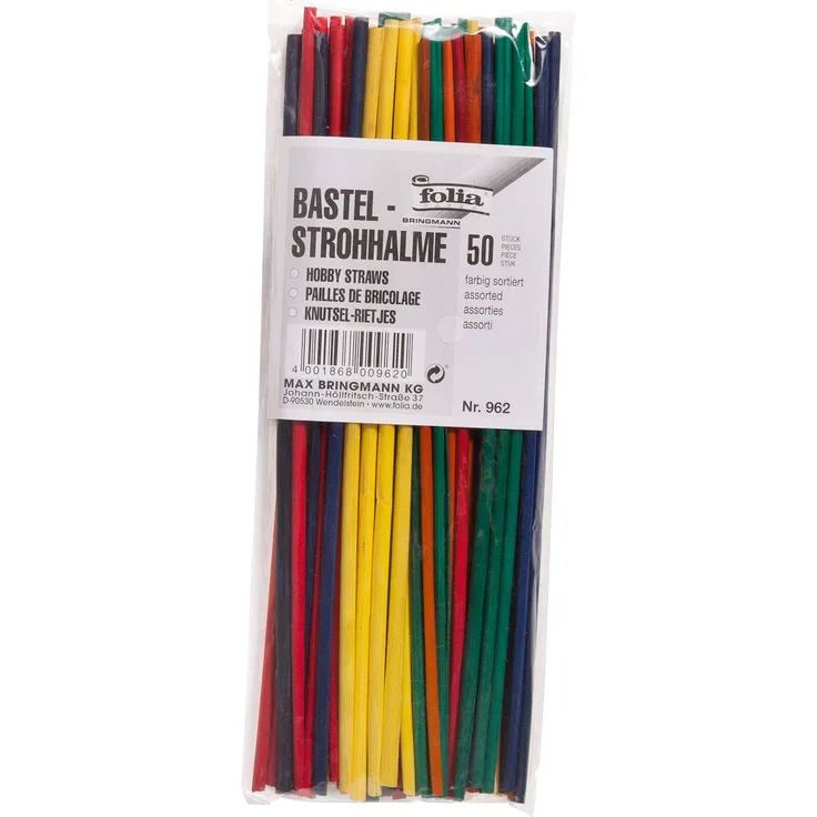 folia 962 - Bastelhalme aus Stroh, Strohhalme, farbig sortiert, Länge ca. 22 cm, 50 Stück, zum Gestalten von Strohsternen- und figuren