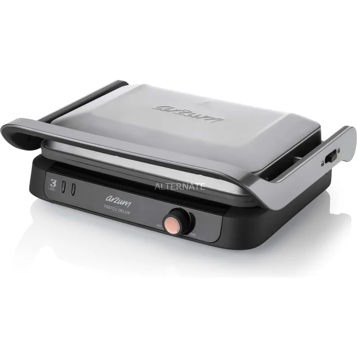 Arzum AR2001 Tostçu TOSTCU Delux Grill and Sandwich Maker, Metal, Schwarz, Silber