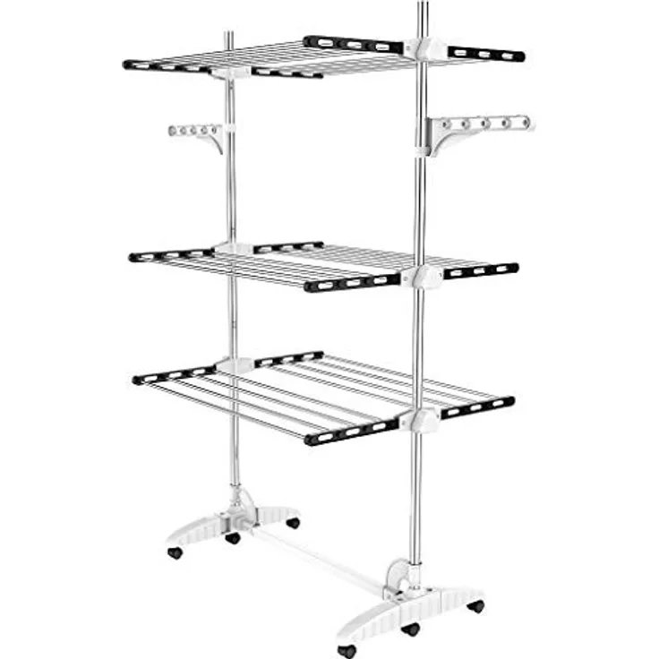 Todeco Wäsche-Trockengestell Edelstahlrohre - Maximale Belastbarkeit 3 kg pro Stützstange - 3 Abla