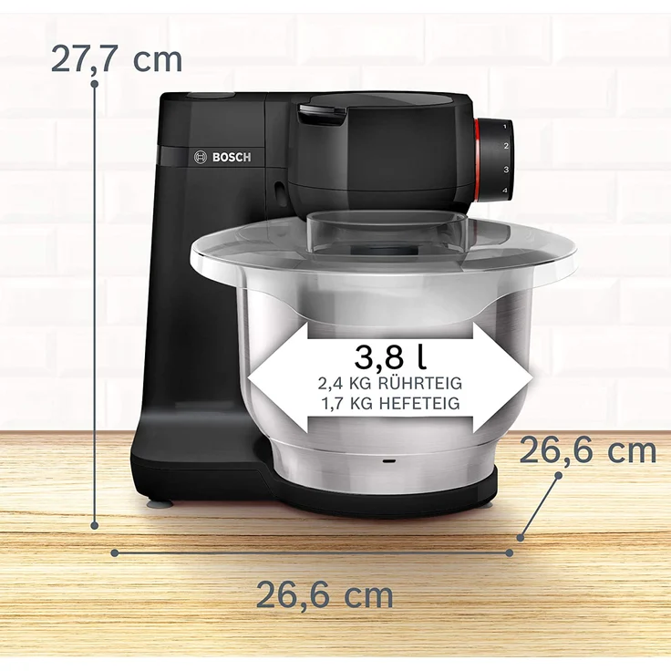 Bosch MUMS2EB01 Küchenmaschine, 700W, 3,8L Schüssel, 4 Geschwindigkeiten, inkl. Patisserie-Set, Durchlaufschnitzler, schwarz, Serie: MUMS – Bild 7