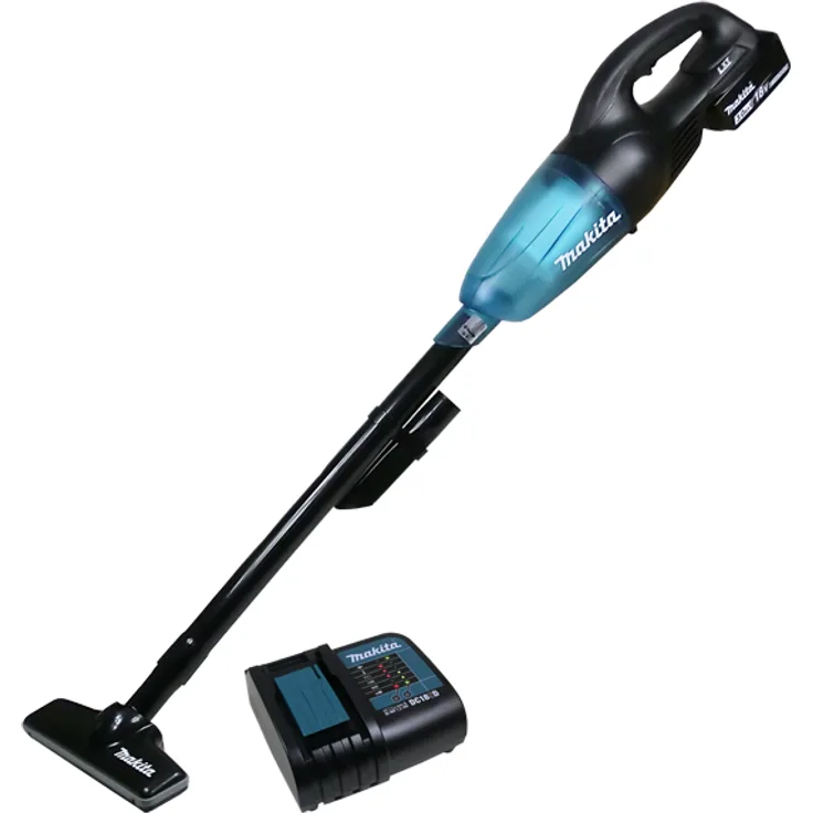 Makita DCL 180 ZB Handstaubsauger, 20 min Akkubetrieb, mit Akku 3 Ah und Ladegerät, schwarz-blau