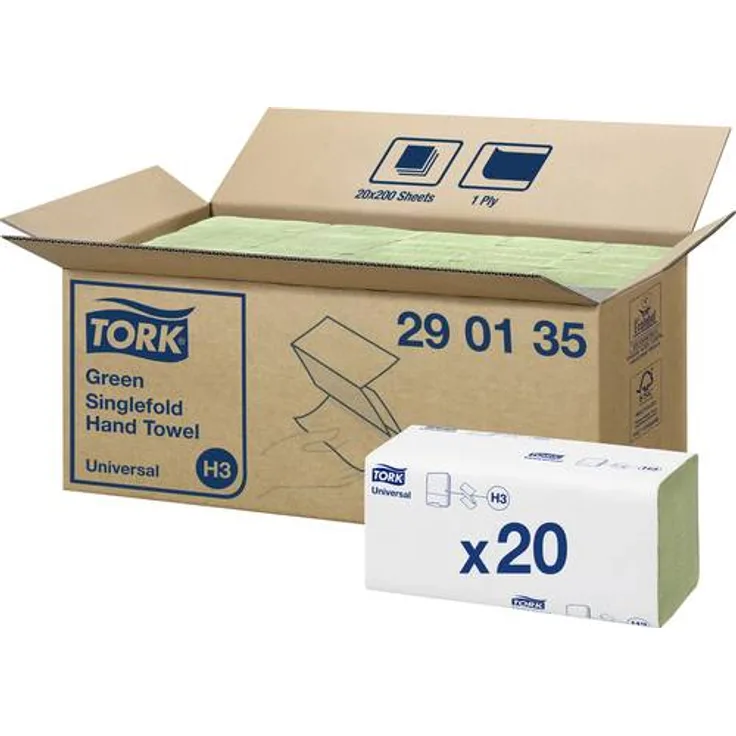 Tork grüne Zickzack Papierhandtücher Universal 290135 - H3 Falthandtücher für Papierhandtuchspender - 1-lagig, grün - 20 x 200 Tücher