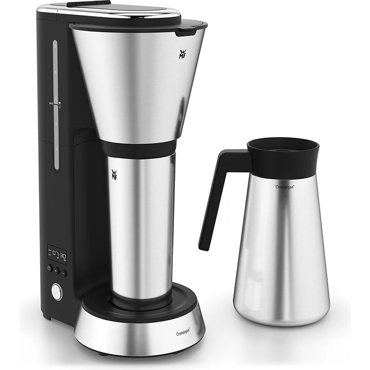 WMF Küchenminis Aroma Kaffeemaschine mit Thermoskanne (760 Watt, Filterkaffee 5 Tassen, Thermobecher to go (350ml), 24 Stunden-Timer, Abschaltautomatik) cromargan matt – Bild 3