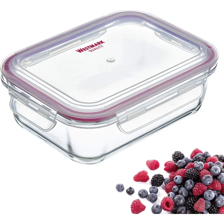 Westmark Glas-Frischhaltedose, mit Clip-Deckel, Füllvolumen: 640 ml, luftdicht, tiefkühl- und mikrowellengeeignet, ofenfest, BPA-frei, Glas-Kunststoff-Silikon, Klar-Rot, 234222E1