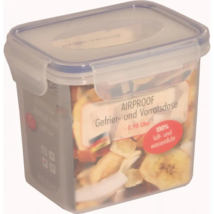 axentia Gefrier-Vorratsdose in Transparent, eckige Butterbrotdose Airproof, temperaturbeständige Brotdose mit 4 praktischen Klapplaschen, Einfrierbare Aufbewahrungsbox mikrowellengeeignet, ca. 0,9 l