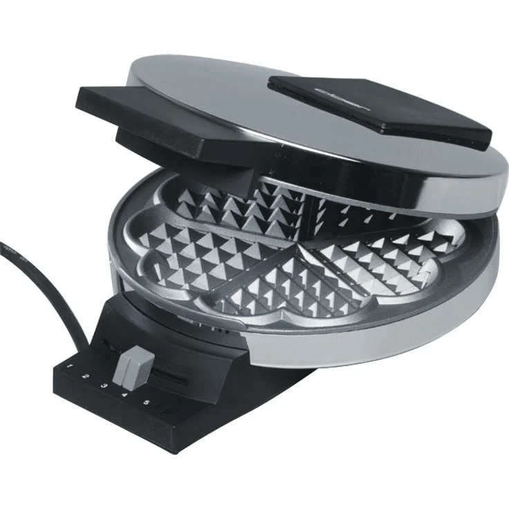 Cloer 185 Waffelautomat für kuchenartige Waffeln - 930 W-Waffelgröße 16 cm-schwere Backplatten-optische und akustische Fertigmeldung-Edelstahlgehäuse, Edelstahl, edelstahl poliert – Bild 4