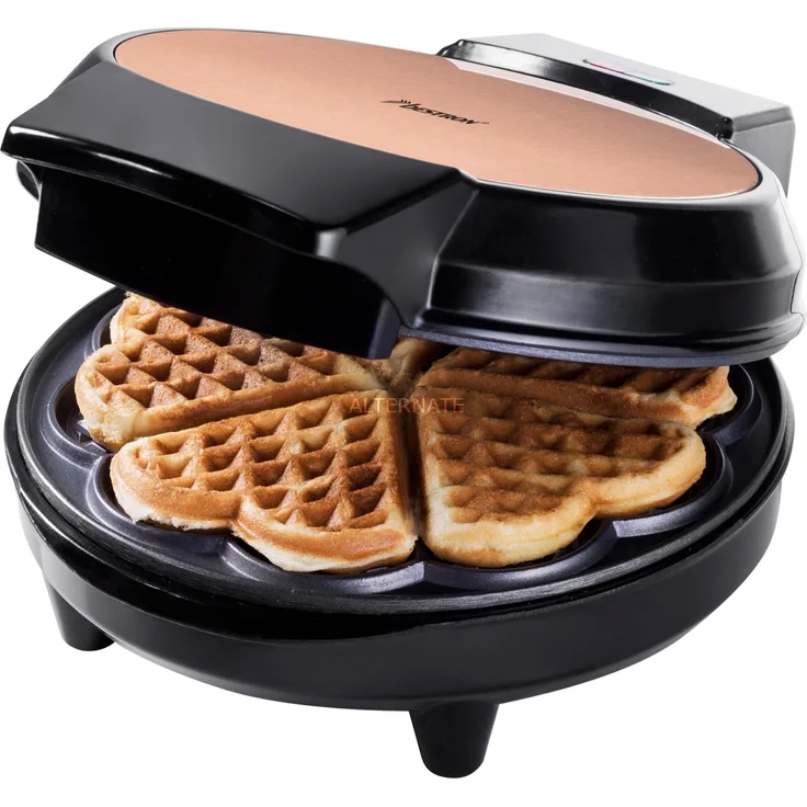 Bestron AWM700CO Herzwaffelautomat, Waffeleisen, 700W, antihaftbeschichtet, Kontrollleuchte, kupfer-schwarz