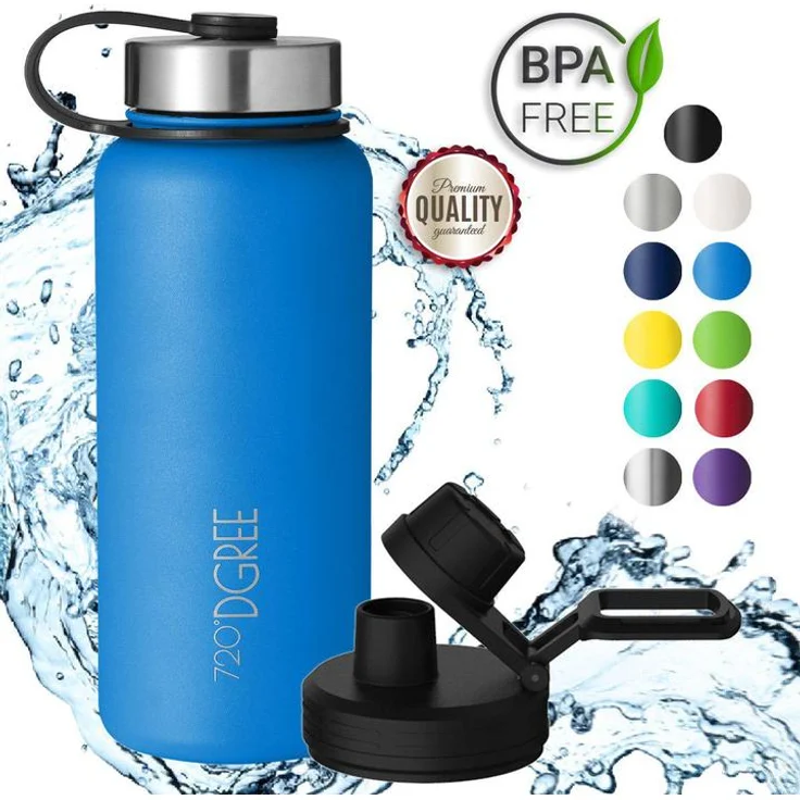 Trinkflasche Doppelwandig Edelstahl 950ml Isolierflasche m. Gratis Sportdeckel 720 DGREE noLimit ocean blue – Bild 1