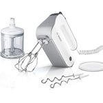 Bosch MFQ4850 Handrührer-Set Premium Styline, 575 W, 5 Stufen, Spiralkabel, Universalzerkleinerer, weiß-silber