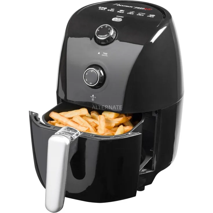 Bestron Heißluft-Fritteuse, PrepAir-Technologie, Abschaltautomatik, 1,5 Liter, 900 Watt, Schwarz
