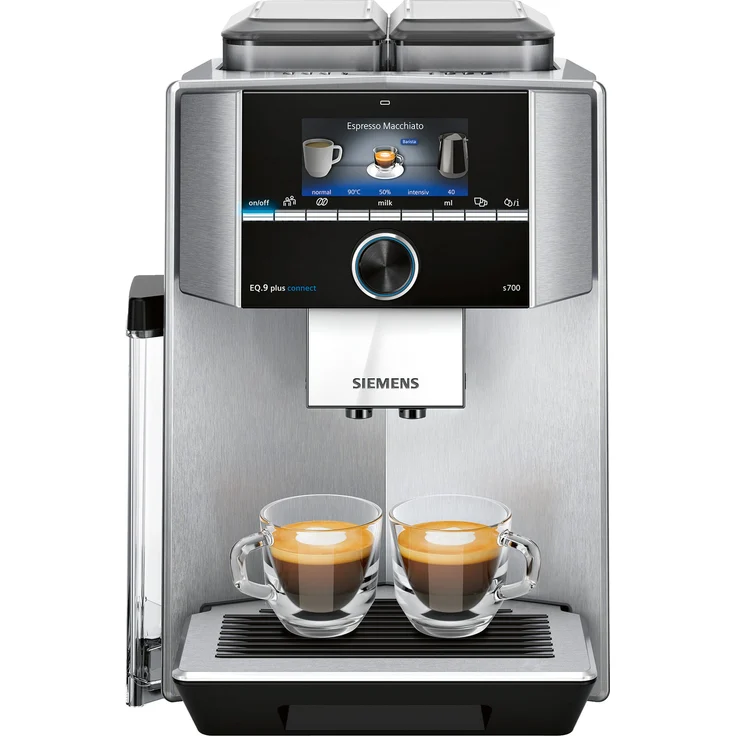 Siemens EQ.9 plus connect s700 Kaffeevollautomat TI957FX1DE, Personalisierung, 2 Bohnenbehälter, integriertes Mahlwerk, extra leise, 1500 Watt, Edelstahl, mit Milchsystem – Bild 1