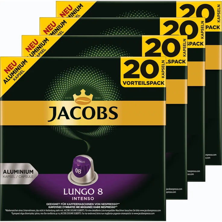 Jacobs Lungo 8 Intenso, Kaffeekapseln, Nespresso Kompatibel, Kaffee, 80 Kapseln, á 5.2 g
