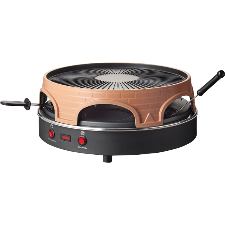 Emerio Pizzaofen, PIZZARETTE das Original, 3 in 1 Pizza-Raclette-Grill, patentiertes Design, für Mini-Pizza, echter Familien-Spaß für 6 Personen, PO-113255.4