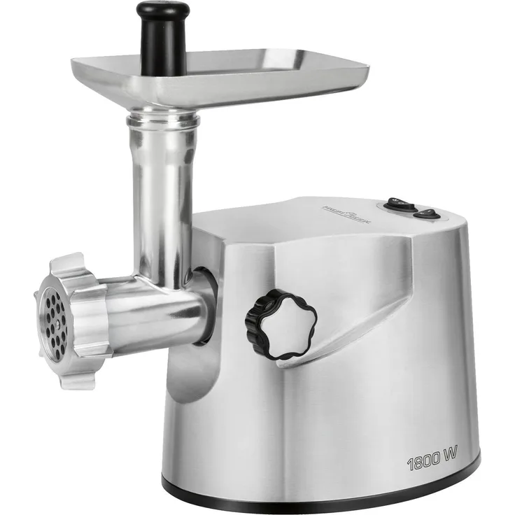 ProfiCook PC-FW 1172 Fleischwolf inkl. 3 Metall-Lochscheiben, Kebbe-und Wurstfülleraufsatz, Profi-Metallgetriebe, Vor-und Rücklauffunktion, massives Alu-Druckguss-Gehäuse, 1800 Watt, Silber