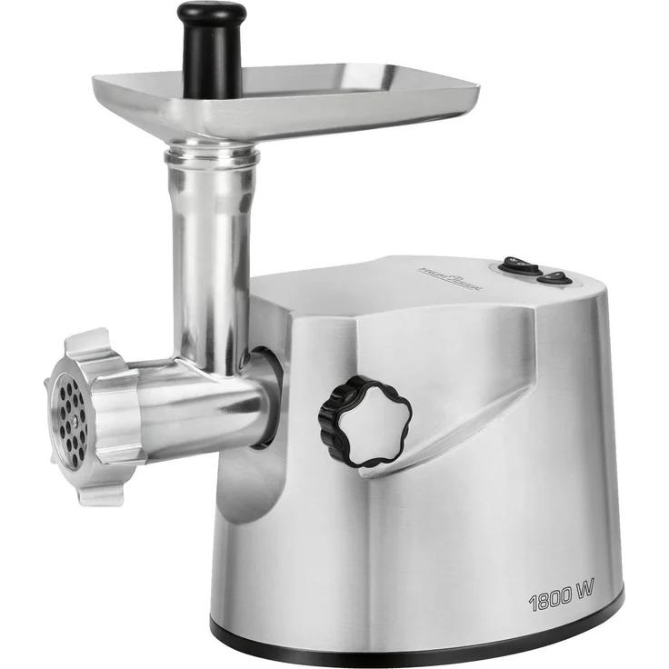 ProfiCook PC-FW 1172 Fleischwolf inkl. 3 Metall-Lochscheiben, Kebbe-und Wurstfülleraufsatz, Profi-Metallgetriebe, Vor-und Rücklauffunktion, massives Alu-Druckguss-Gehäuse, 1800 Watt, Silber – Bild 1