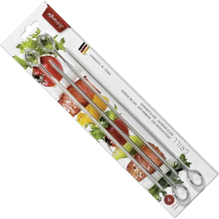 triangle 90 324 04 10 Grillspieße-Set mit Ring, 4-TLG. Grillspieße, Edelstahl, Silber, 25 x 0,5 x 0,5 cm, 4-Einheiten