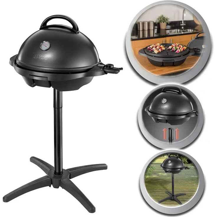 George Foreman 22460-56 Stand- & Tischgrill 2-in-1, Universal-Grill für Innen- und Außennutzung, Ø 44,5cm, außenliegendes Thermometer, 2400 Watt, schwarz – Bild 1