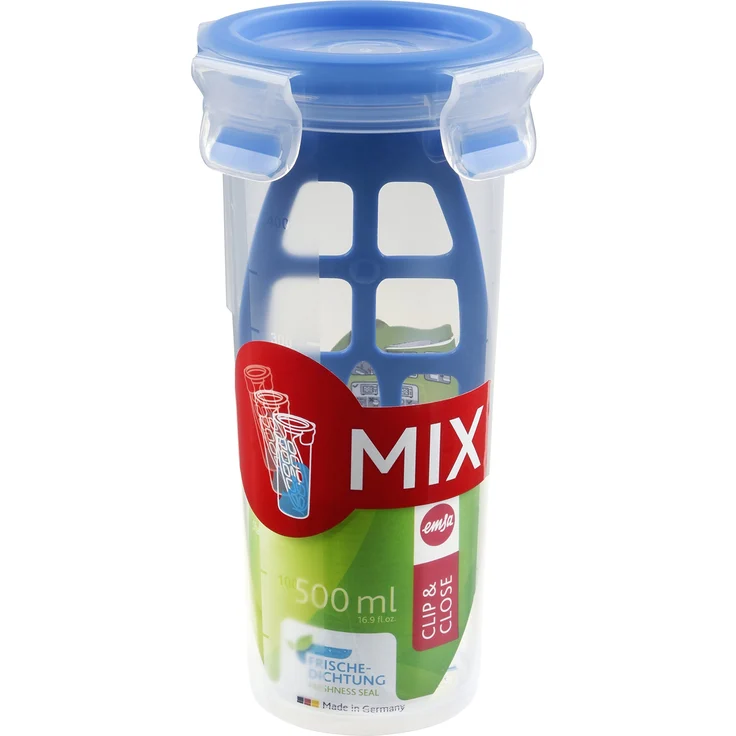 Emsa 508555 Mixbecher mit Deckel, Mixeinsatz, Volumen 0.5 Liter, Transparent-Blau, Clip & Close – Bild 1