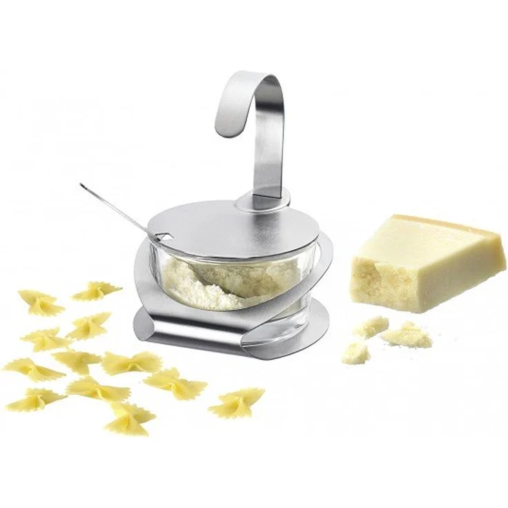 Westmark Parmesan--Zuckertopf mit passendem Ständer und Löffel, 4-tlg., Fassungsvermögen je 150 ml, Rostfreier Edelstahl-Glas, Wien, Silber-Transparent, 65112260