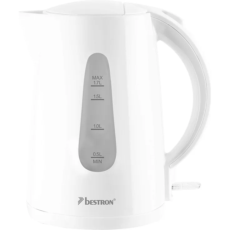 Bestron Wasserkocher mit Kochstopp-Automatik und Trockenkochschutz, 1,7 Liter, 2200 Watt, Weiß