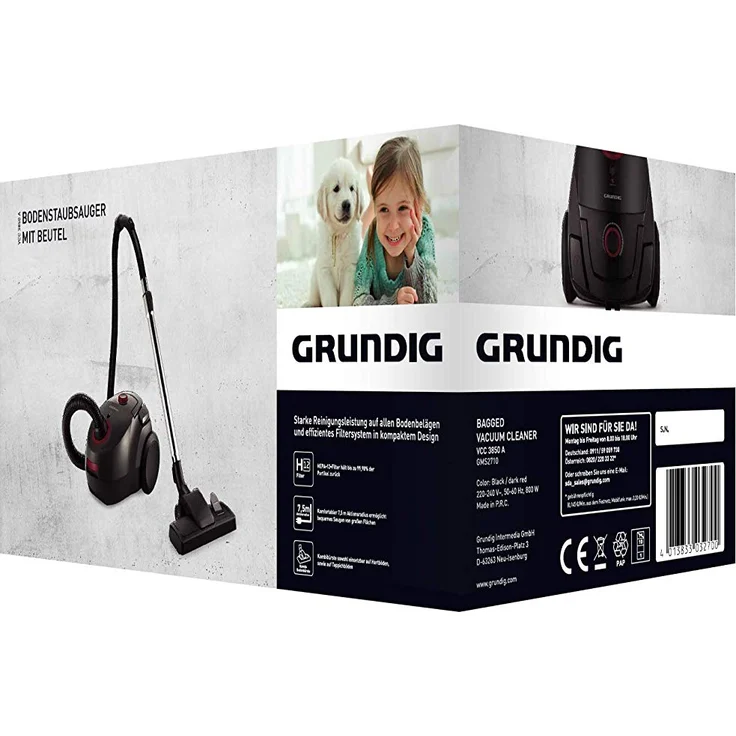 Grundig VCC 3850 A Bodenstaubsauger mit Beutel, 800W, 2,1 L, Schwarz-Rot – Bild 6