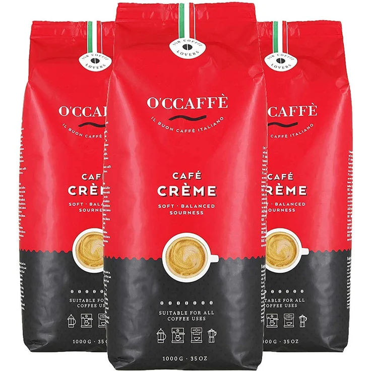 O'CCAFFÈ – Café Crème , 3 x 1 kg ganze Kaffeebohnen , säurearmer, aromatischer Kaffee Crema , extra langsame Trommelröstung aus italienischem Familienbetrieb – Bild 1