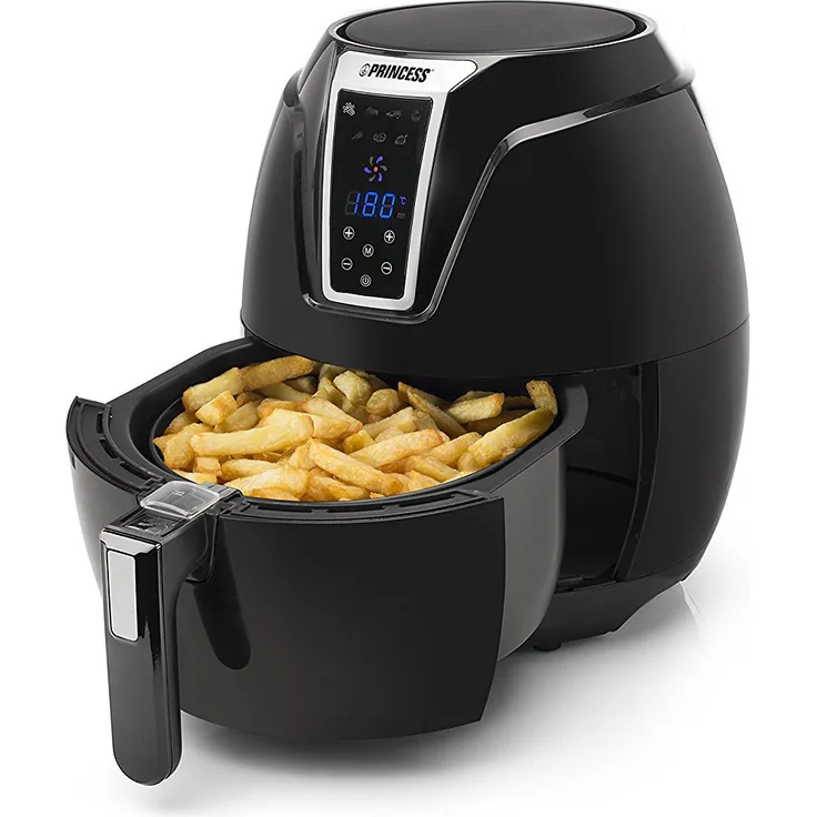 Princess 182021 XL Heißluftfritteuse, Aerofryer mit digitalem Display, ohne Öl, einfach zu reinigen, 3,2 Liter Fassungsvermögen, 1400 Watt, schwarz
