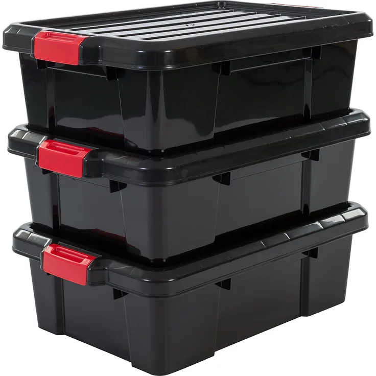 IRIS 3er-Set Aufbewahrungsboxen 'Power Box', SK-230, mit Klickverschlüssen, Plastik, schwarz, 25 L, 59 x 38,5 x 18 cm