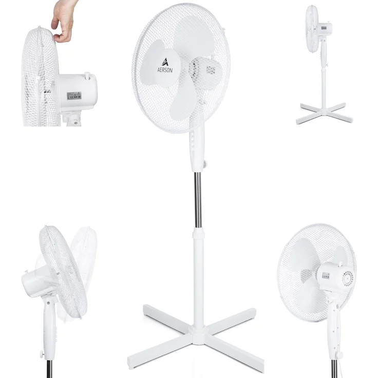 Aerson Standventilator Weiß Bodenventilator Windmaschine Luftkühler Oszillierend 50W – Bild 1
