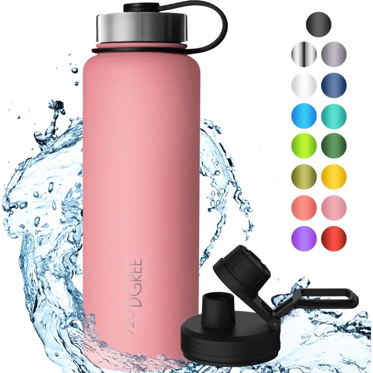 720 DGREE Trinkflasche Edelstahl 1200ml Thermo mit 2. gratis Sportdeckel noLimit flamingo pink – Bild 1