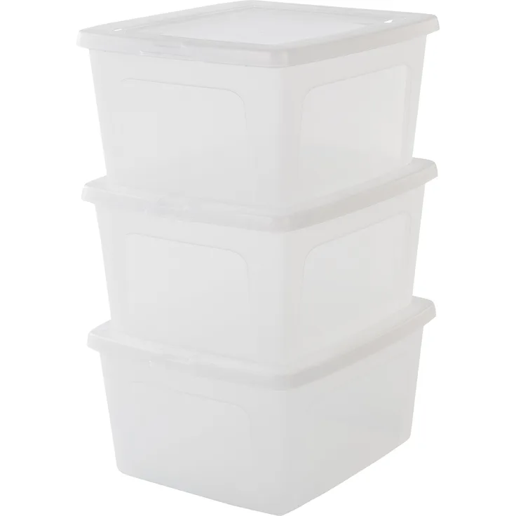 IRIS 3er-Set Aufbewahrungsboxen - Kisten mit Deckel - Stapelboxen 'Modular Clear Box', MCB-18, Kunststoff, transparent, 18L, 39,5 x 34 x 19,9 cm