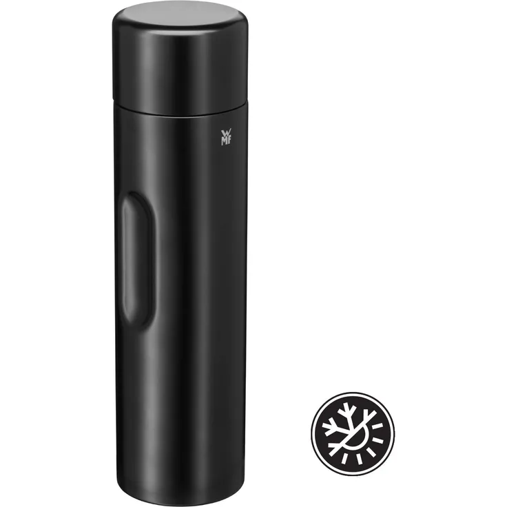 WMF Motion Isolierkanne, 1,0 l, Cromargan Edelstahl, für Tee oder Kaffee, Thermosflasche mit Trinkbecher, hält 24h kalt und 12h warm, matt schwarz