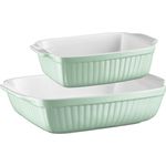 Mäser 931136 Serie Kitchen Time, Auflaufformen rechteckig im 2er Set, eckige Ofenformen, ideal auch für Lasagne, kratz- und schnittfest, Keramik, 33 x 24 x 8 cm - 25,5 x 16 x 7 cm, Grün