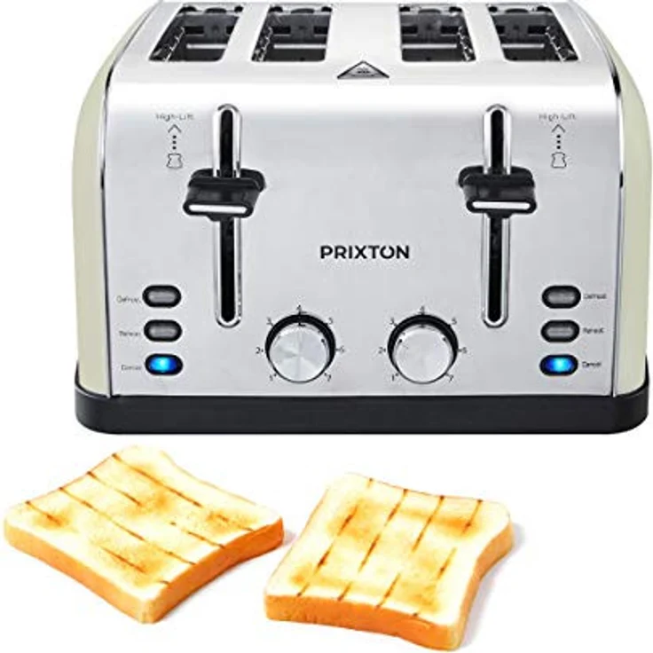 Prixton Bianca 4-Schlitz-Toaster, inkl. Brötchenaufsatz, 1900 W, Edelstahl, 7 Bräunungsstufen – Bild 1
