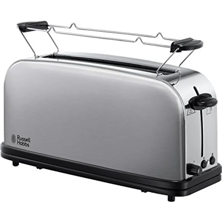 Russell Hobbs Toaster Langschlitz Adventure, extra breite 1 Langschllitzkammer, inkl. Brötchenaufsatz, 6 einstellbare Bräunungsstufen + Auftaufunktion, 1000W, 21396-56, Edelstahl