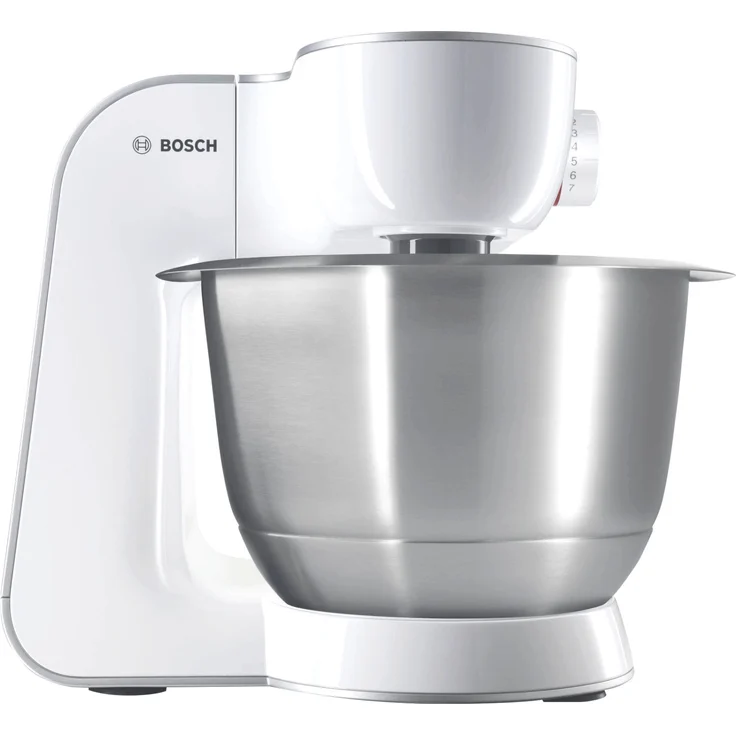 Bosch MUM54230 Styline Küchenmaschine, 900W, 3,9L Metallschüssel, 7 Geschwindigkeitsstufen, inkl. Patisserie-Set, Standmixeraufsatz, Zitruspressenaufsatz, weiß, silber, Serie: MUM5 – Bild 2