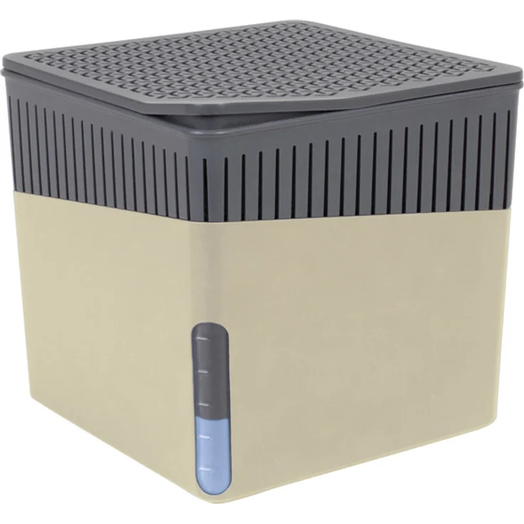 WENKO Raumentfeuchter Cube, Luftentfeuchter reduziert Schimmel und Gerüche, Auffangschale mit 1 kg Granulatblock nachfüllbar, fasst bis zu 1,6 l Feuchtigkeit, Maße (BHT): 16,5x15,7x16,5 cm, beige