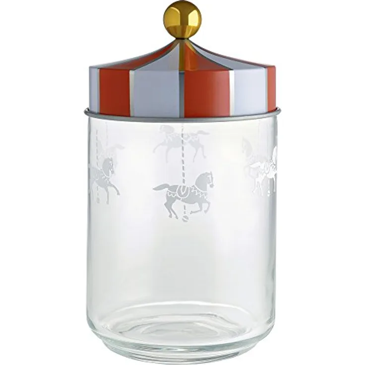 Alessi Küchendose mit abgedichtetem Deckel, Weissblech,Glas, Bunt, 10.5 x 10.5 cm 1 l