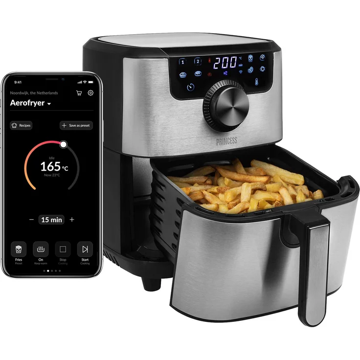 Princess Smart Heißluftfritteuse 182037 - mit digitalem Display, App-bedienbar iOS und Android, Warmhaltefunktion, 4,5L Fassungsvermögen, Edelstahlausführung, 1500 Watt – Bild 1