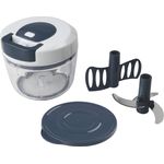 FACKELMANN Multi-Hacker #easyprepare, hochwertiger Multi-Zerkleinerer mit Seilzug, transparenter Auffangbehälter mit Frischhaltedeckel, sicher Halt durch Anti-Rutsch-Boden (Farbe: Weiß-Blau-Grau)