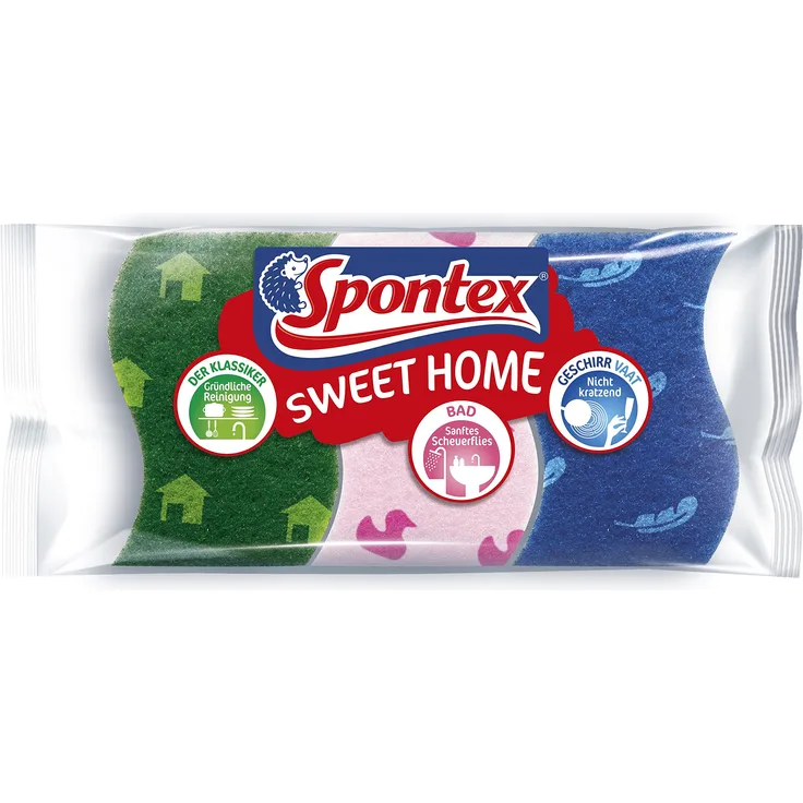 Spontex Sweet Home Schwamm-Set, Scheuerschwämme für Küche, Bad und Universal (1 x 3er Pack)