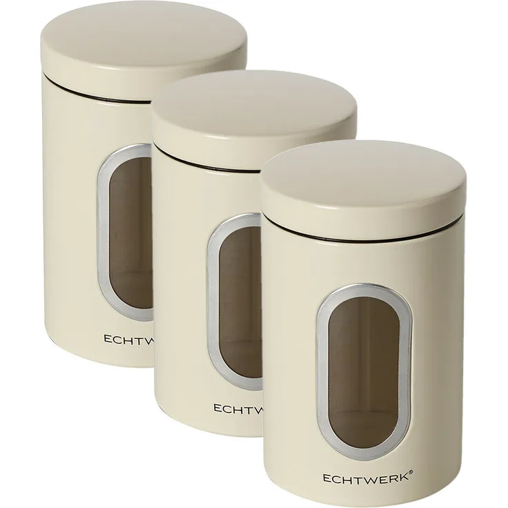 Echtwerk stilvolle Vorratsdosen 3er Set-Creme, zur Aufbewahrung von Mehl-Zucker-Müsli-Tee, Metalldose mit Luftdichtem Deckel und großem Sichtfenster, Fassungsvermögen 1, 4L, Iron