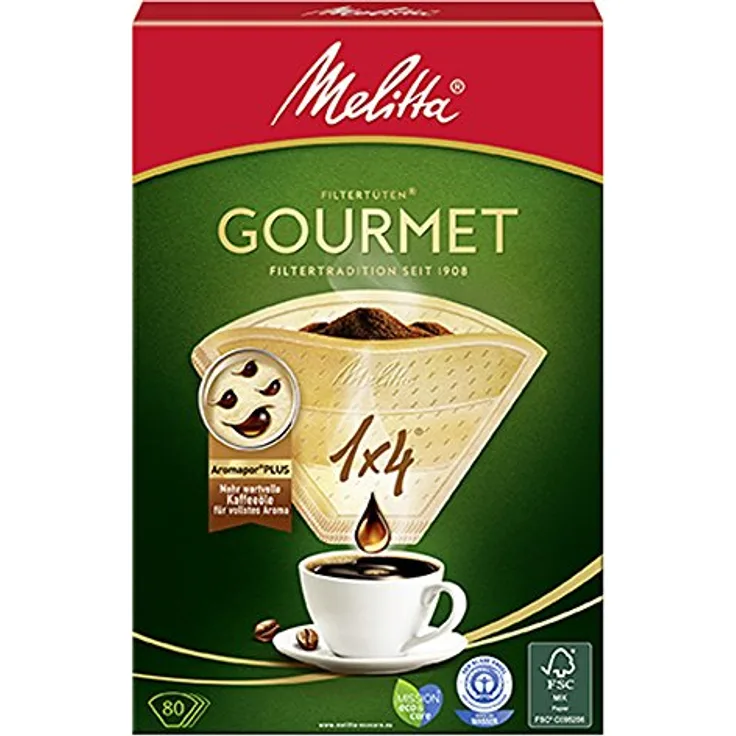 Melitta Gourmet Filtertüten, AromaporenPlus, Naturbraun 80 Stück