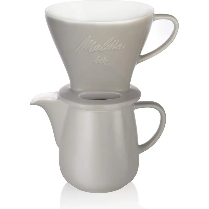 Melitta 6768456 Pour Over Set grau (Kaffeefilter 1x4 + Porzellan Kaffeekanne 0,6 l) Classic Edition