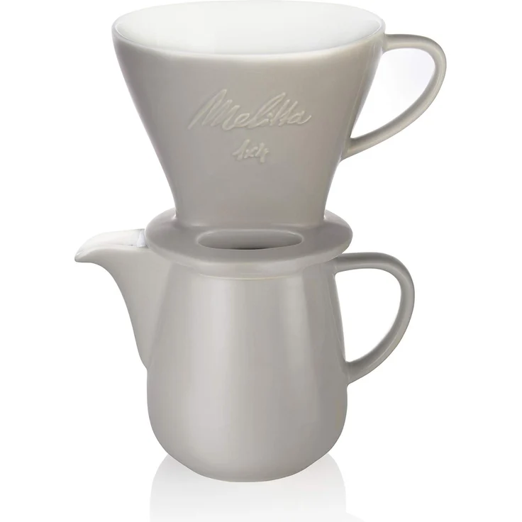 Melitta 6768456 Pour Over Set grau (Kaffeefilter 1x4 + Porzellan Kaffeekanne 0,6 l) Classic Edition