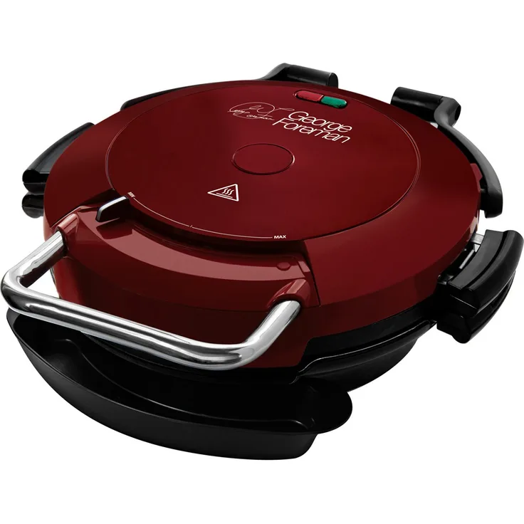 George Foreman 24640-56 Fitnessgrill Entertaining 360°, extra große Grillfläche, Ø 30cm, Pizzabackblech, rot-schwarz