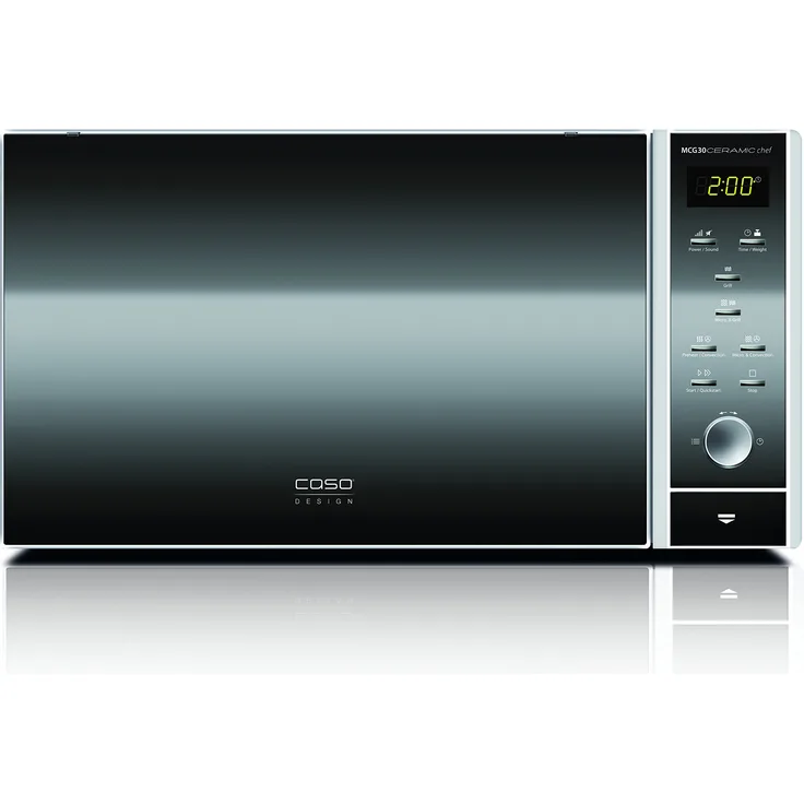 Caso MCG30 Ceramic Chef 3in1 Design Mikrowelle mit Grill und Heißluft, Standgerät, 900 Watt, ca. 30 Liter Garraum, größere Nutzfläche durch flachen Keramikboden, Garen auf zwei Ebenen, silber